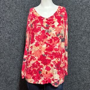 Talbots Womens Watercolor Floral Cardigan XL Lightweight Colorful Feminine Artsy